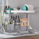 Over The Sink Dish Drainer Drying Rack 2 Tier Adjustable Width