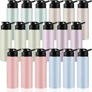 Domensi 18 Pack Aluminum Water Bottle Bulk Reusable Water Bottle, Lightweight Easy Carry Leakproof with Snap Lid Travel Bottles, for Gym Outdoor Sports Cycling Camping Fishing (25oz,Morandi Colors)