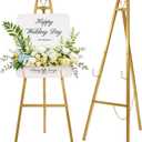 MEEDEN Gold Easel Stand for Sign: Assembly-Free Heavy Duty Display Easel, 9.5"L × 17.7"W × 47.2"H