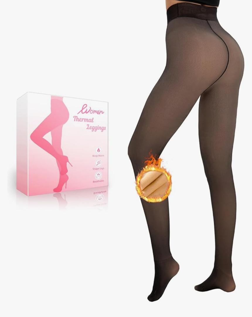 HONGTEYA Fleece Lined Tights Women Winter Thermal Leggings Pantyhose Fake Translucent Thick Warm Sheer Tights L