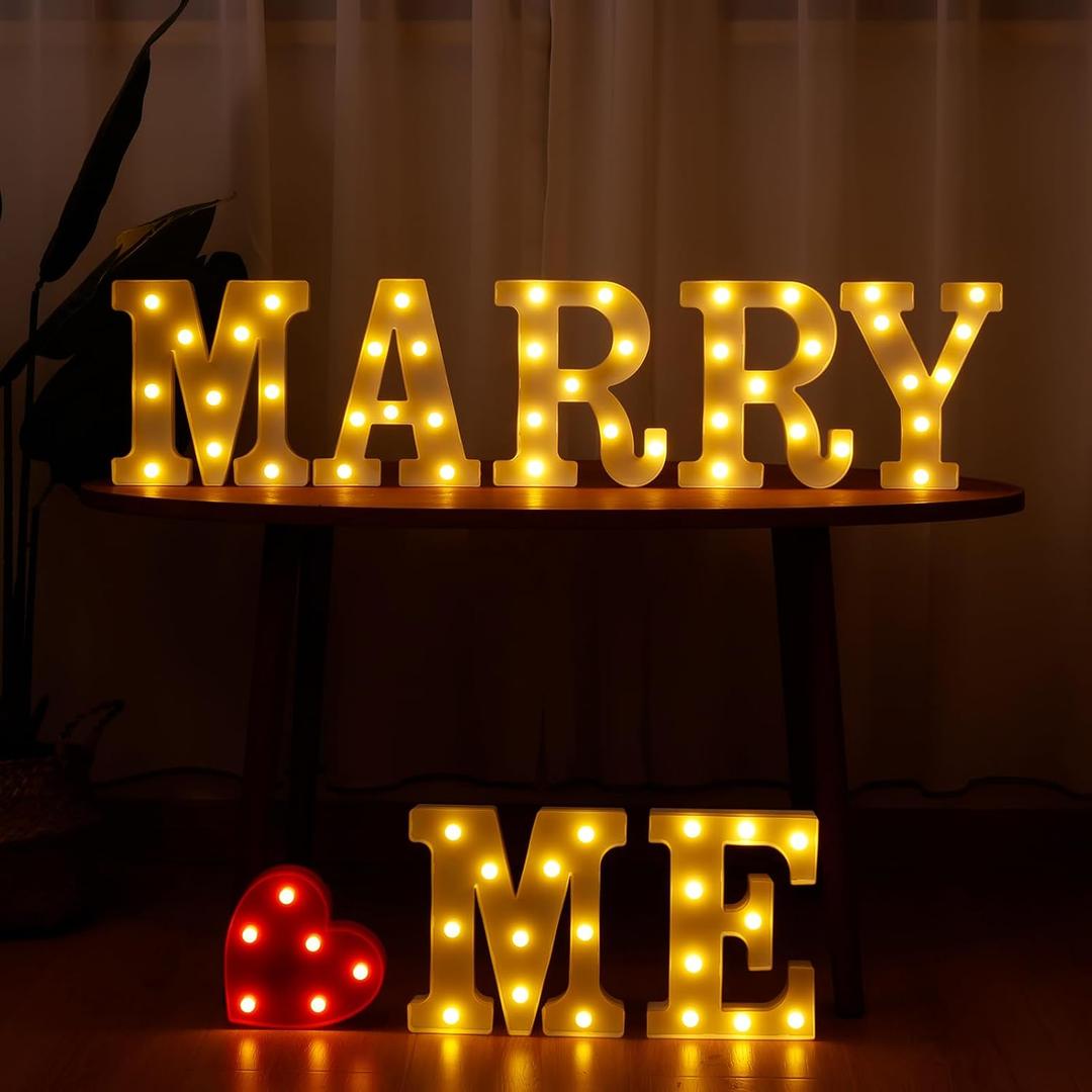 Marry ME LED Marquee Letters, Warm White LED Marry Me Light Up Letters, Battery Operated, for Marriage Proposal, Wedding, Anniversary, Photo Backdrop