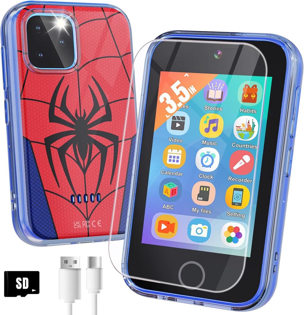 Kids Smart Phone, 3.5'' Touchscreen Kid Phones with Dual Camera, Educational Toddler Learning Toys for 3-10 Year Old Boys, Christmas Birthday Gifts, Music Player, Habit Tracker, Games