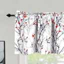 poefun Blackout Curtain Valances for Kitchen Windows - Tree Branches Printed Short Valances for Bedroom/Living Room/Bathroom/Farmhouse/Laundry with Rod Pocket 1 Panel 52 by 18 Inches Long, Grey