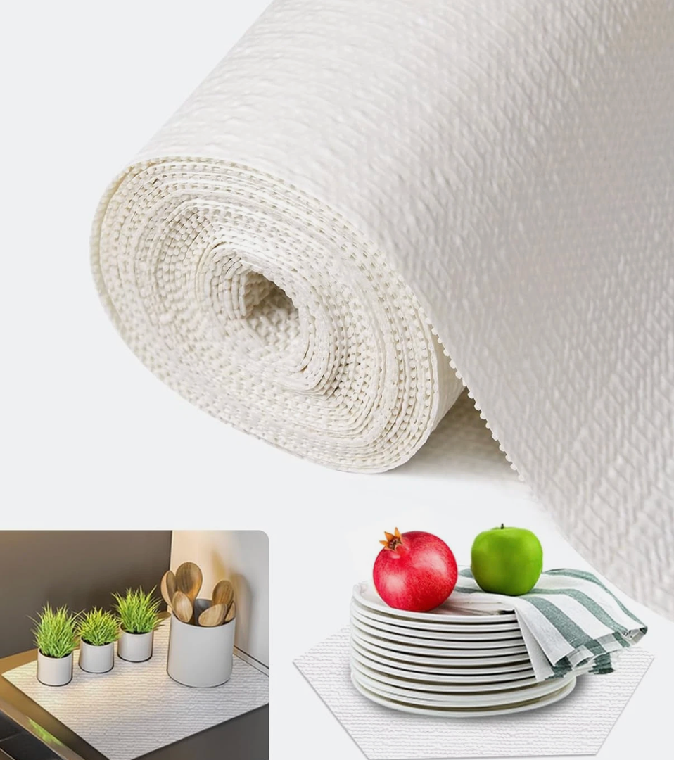 Shelf and Drawer Liner for Kitchen Cabinet, Non Adhesive Non Slip Shelf Paper Waterproof Washable Thickened for Dresser Pantry Shelve Bathroom Protector Liner