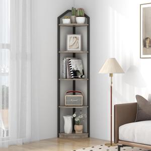 Fun Memories 5 Tier Corner Shelf, 70 Corner Shelf Stand, Corner Bookshelf Plant Stand, Storage Shelf for Bathroom, Living Room, Kitchen,Grey Home Office, Grey
