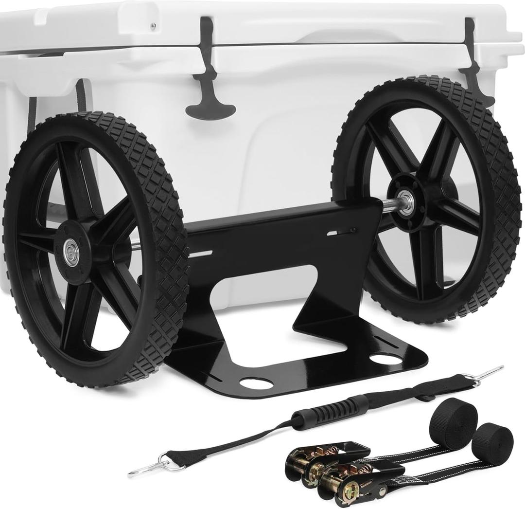 Upgraded Cooler Wheel Kit, Universal Cooler Cart Kit for Heavy-Duty Coolers,15.5 in to 17.5 in Wide Coolers, All Terrain 12 Inch Wheels&Ratchet Straps, Roller Accessories for Camping & Beach