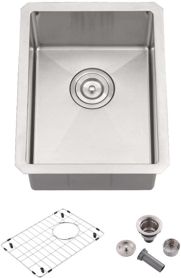 12 Inch Undermount Stainless Steel Bar Sink- Wesliv 12x16 Undermount Small Bar Kitchen Sinks 16 Gauge Stainless Steel Outdoor Rv Wet Sinks with Bottom Grid & Drain (Brushed Nickel)