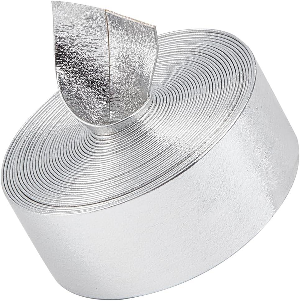 GORGECRAFT 5.5Yds Silver Metallic Leather Strip 1.2" Wide Flat Glossy Pu Leather Straps Shiny Leather Lace Stripper Beading String Ribbon Double Sided Leather Supplies Faux Cord for Craft Jewelry