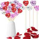 YLOLUL 24 Pcs Valentine's Day Heart Shaped Picks Valentine Glitter Foam Hearts Stems Heart Shaped Disco Balls Mirror Heart Disco Picks for Valentine Wedding Cake Vase Filler Party Supplies