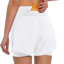 Ksmien Women's 2 in 1 Running Shorts - Lightweight Athletic Workout Gym Yoga Shorts Liner with Phone Pockets, M