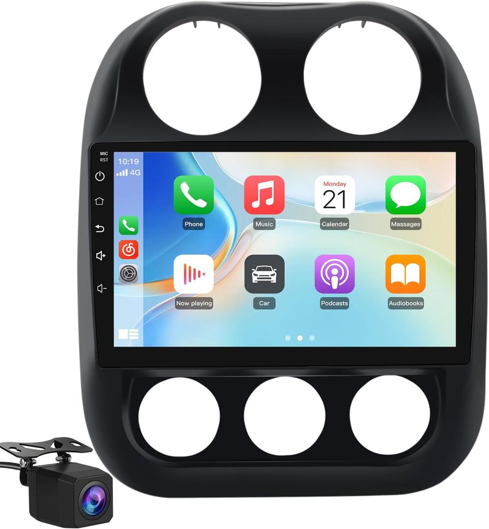 2G+64G 10 inch Touch Screen Car Radio Stereo for Jeep Compass Patriot 2010-2016 Android 13 CarPlay Android Auto Bluetooth with GPS Navigation