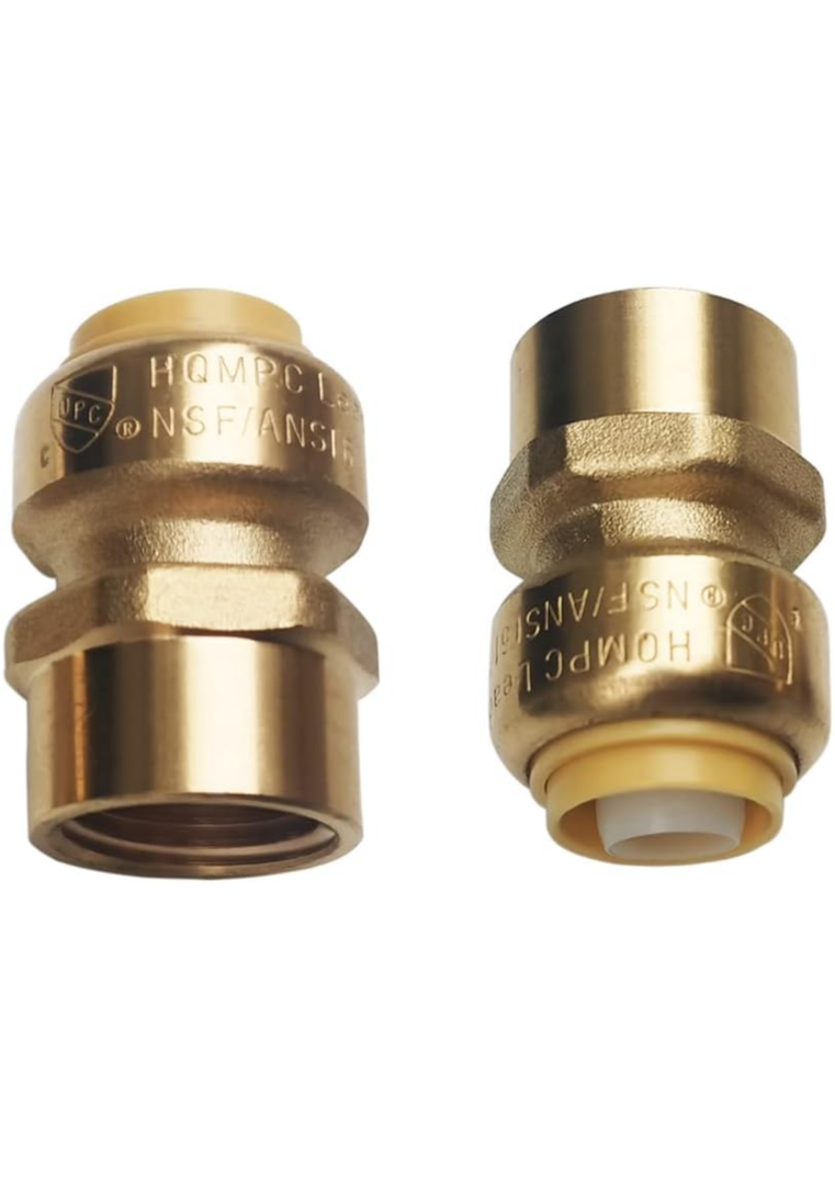 HQMPC Pex Fitting 1/2" Female Npt x 1/2" Straight Coupling Push Fit PEX Fittings Female, Push-to-Connect Copper, CPVC, No Pb Brass Plumbing Fittings (2pcs, 1/2")