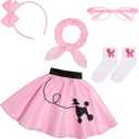 50s Costumes for Girls 1950s Pink Poodle Skirt Set with Eye Glasses Scarf Headband Socks for Kids Halloween Costume