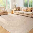 Area Rug 5x7 Rug Machine Washable Non-Slip Low Pile Print Pattern Western Rug for Living Room Bedroom Entryway Tribal Series -Light Camel/Cream/Pink