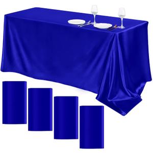 TURSTIN 4 Packs Satin Tablecloth 102 x 58 Inch Overlay Satin Table Cover Rectangle Bright Silk Tablecloth Smooth Fabric Table Decoration for Wedding Banquet Party Events, Royal Blue