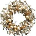 20 Inch Christmas Ball Wreath for Front Door Golden Ornament Wreath for Christmas Festival Celebration Home Party Decors Shatterproof Hanging Ornament Decors