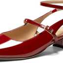 Womens Square Toe Mary Jane Pumps Chunky Low Heels Ankle Strap Slingback Wedding Party Dress Shoes (7.5, Red)