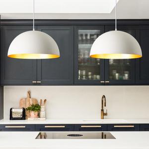 16" Large Dome Pendant Light Fixtures, White and Gold Hemispheric Pendant Lights Kitchen Island, Modern Adjustable Hanging Ceiling Light Chandelier for Kitchen Island Living Room Dining Room, 2 Pack
