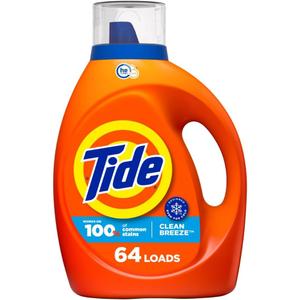 Tide Laundry Detergent Liquid, Clean Breeze Scent, 64 Loads, 80 fl oz, Works on 100% of Common Stains