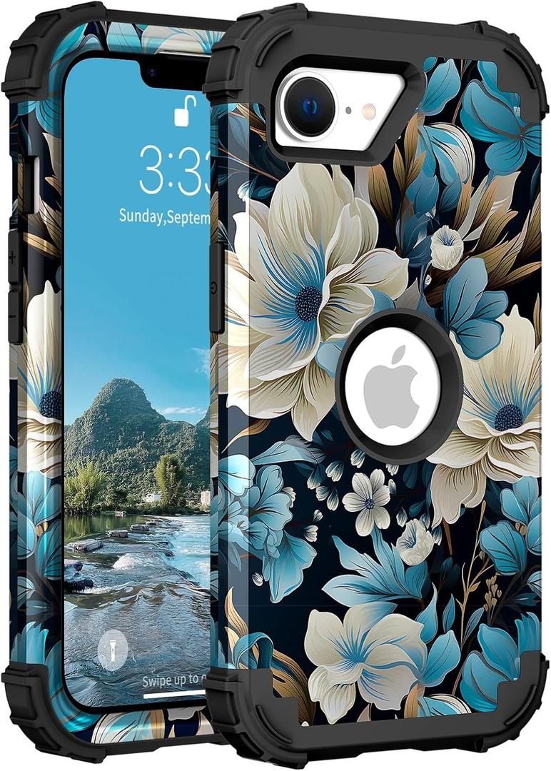 PIXIU Unique Flower Pattern Compatible with iPhone 17e/16e 6.1 inch case,Heavy Duty Dual Layer Shockproof Full-Body Protective Sturdy Hybrid Cute Rugged Case for Women,Girls,Kids