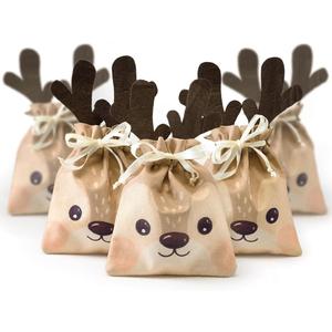 Cheerland Christmas Burlap Gift Bags Winter Party Favor Bags Reindeer Jute Drawstring Treat Goody for Birthday Winter Wonderland Baby Shower Candy Xmas Holiday New Year Christmas Party Supplies 6pcs