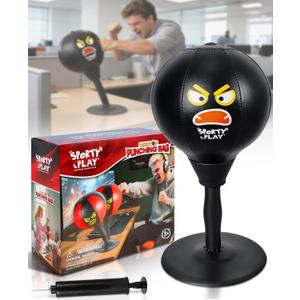 Desktop Punching Bag with Double Suction Cup Base for Stress Relief, Upgraded Spring & Durable Tabletop Boxing Ball for Office or Home, Fun Gift for Men, Women & All Ages (Black)