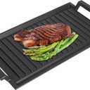 SafBbcue Cast Iron Pot, Griddle Pan Hot Plate Ridged Surface, Pre-Seasoned, Grill for Stovetop, Oven, Grill & Campfire, Suitable for Outdoor Cooking Kitchen and Patio Backyard, 17 x 11in