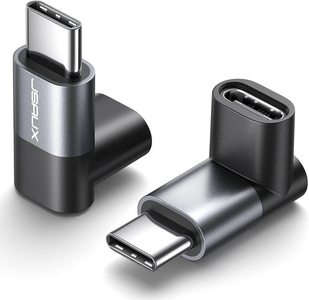JSAUX 90 Degree USB C to USB C Adapter 2-Pack, 100W 40Gbps Data Transfer Right Angle Type-C Adapter for Steam Deck, Switch 2, ROG Ally, iPhone Air, iPhone 15/16/17 Series and More USBC Devices - Grey