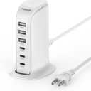 65W USB Charging Station for Multiple Devices, TESSAN USB C Charger Block for iphone13/14/15, Tablet, Earphone with 6 Ports for Home Office Travel Accessories