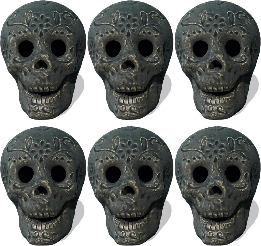 Reusable Ceramic Halloween Skull, Fire Pit Skulls, for Bonfire, Campfire, Fireplace, Firepit, Table Top Skeleton Head Home Decor (Small Black)