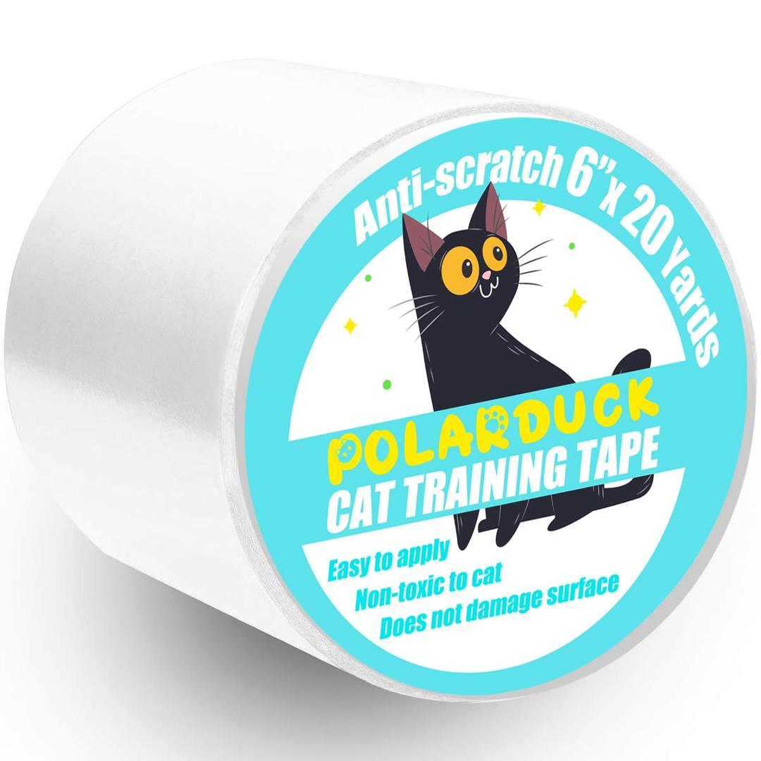 Polarduck Anti Cat Scratch Tape: 6 inches x 20 Yards Cat Training Tape 100% Transparent Clear Double Sided Cat Scratch Deterrent Tape Furniture Protector for Couch, Carpet, Doors, Pet & Kid Safe