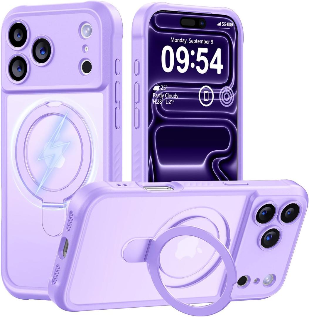 MOCCA Design for iPhone 17 Pro Max Case, Compatible with Magsafe [Premium Invisible Magnetic Ring Stand] [Military Drop Protection] Full Camera Guard Translucent Matte Slim Phone Cover,Light Purple