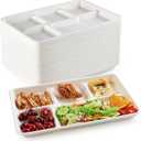 ECOLipak 100% Compostable 5 Compartment Plates, 100 Pack Disposable Compartment Paper Plates, 12.5 * 8.6 Inch Biodegradable Sugarcane Plates, Eco-Friendly School Lunch Trays