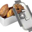 QTLCOHD Bread Box with Lid for Kitchen Counter, Stainless Steel Airtight Loaf Bread Storage ContainerTime Recording Bread Keeper for Homemade Bread, Toast, Bagel, Donut and Cookies