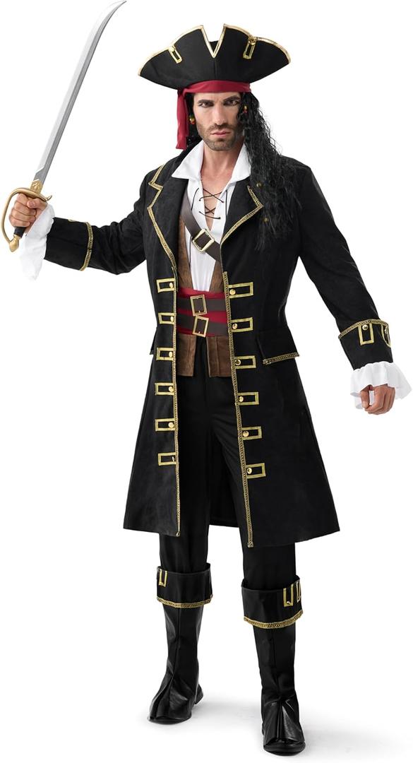 Spooktacular Creations Halloween Men Pirate Captain Costume, Deluxe Sea Captain Outfit Pirate Shirt Suit for Themed Parties