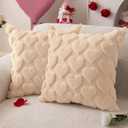 DFXSZ Valentines Pillow Covers 16x16 inch Set of 2 Valentines Day Decoration Beige Heart Soft Plush Faux Fur Jacquard Throw Pillows for Bedroom Sofa Holiday Festivals Home Decor PTK017D16