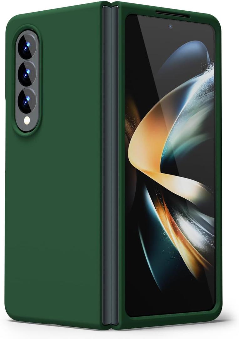 oakxco for Samsung Galaxy Z Fold 4 Phone Case Liquid Silicone, Cute Thin Slim Soft Rubber TPU Plain Smooth Gel Cover for Women Girl Aesthetic, Matte Solid Protective & Shockproof, Dark Forest Green