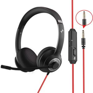USB Headset with Mic for PC, On-Ear Computer Laptop Headphones with Noise Cancelling Microphone Control for Home Office Online Class Skype Zoom (3.5mm, Black)
