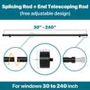 Extra Long Curtain Rod for Windows 30 to 240 inch, Heavy Duty Curtain Rods with Modern End Caps, 1 inch Black Drapery Rods Set for Outdoor Patio, Adjustable Curtain Rod for Room, Black