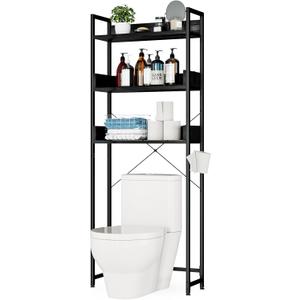 OTK Over-The-Toilet Storage, 3 Tier Bathroom Organizer Shelf, Freestanding Space Saver with Toilet Paper Holder, Multifunctional Over The Toilet Rack, Black