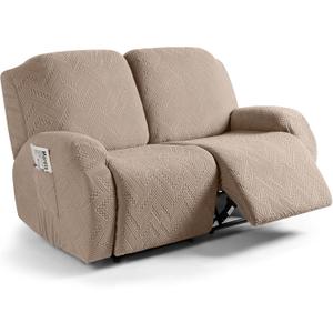 Ruaozz Recliner Sofa Covers Recliner Chair Covers Extra Wide Loveseat Recliner Slipcovers with Pockets Washable Furniture Protector with Elastic Bottom (2 Seater-X Large, Khaki)
