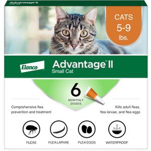 Advantage II Small Cat Vet-Recommended Flea Treatment & Prevention | Cats 5-9 lbs. | 6-Month Supply