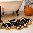 TRUEDAYS Halloween Bathroom Rugs with Black Bat and Orange Wings, Cute Funny Bath Mat Cartoon Non Slip Kitchen Mats Soft Washable Rug Spooky Indoor Home Decor (20x31inches)