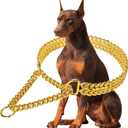 Gold Dog Collar Chain Stainless Steel 19K Gold Dog Collar Adjustable Walking, Metal Cuban Link Dog Collar Chew Proof Double Row Chain Dog Collar for Dogs (M 16" -20")