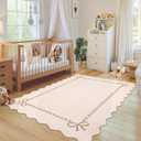 GarveeHome Scalloped Bow Rug for Living Room, Solid Beige Rug for Dorm, Washable Rugs 5x7 Soft Low Pile Non Slip Scalloped Rugs for Nursery College Bedroom Decor Kids Room Playroom