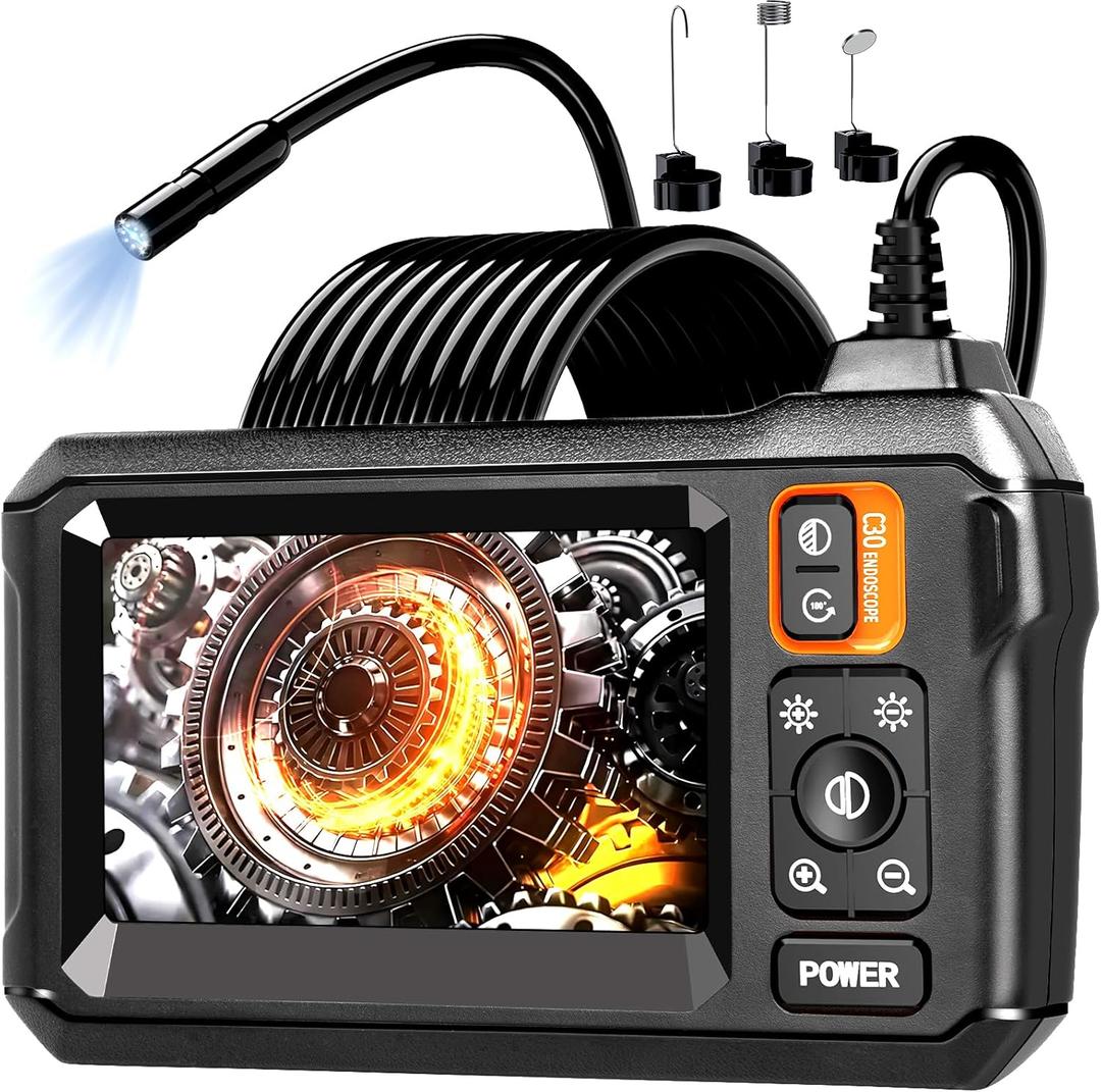 Endoscope Camera with Light, Borescope Camera with 4.3" IPS Screen, 1920P HD with 8 LED Lights, 50 FT Semi-Rigid Cord Bore Scope, IP67 Waterproof Endoscope for Sewer, Tools for Men