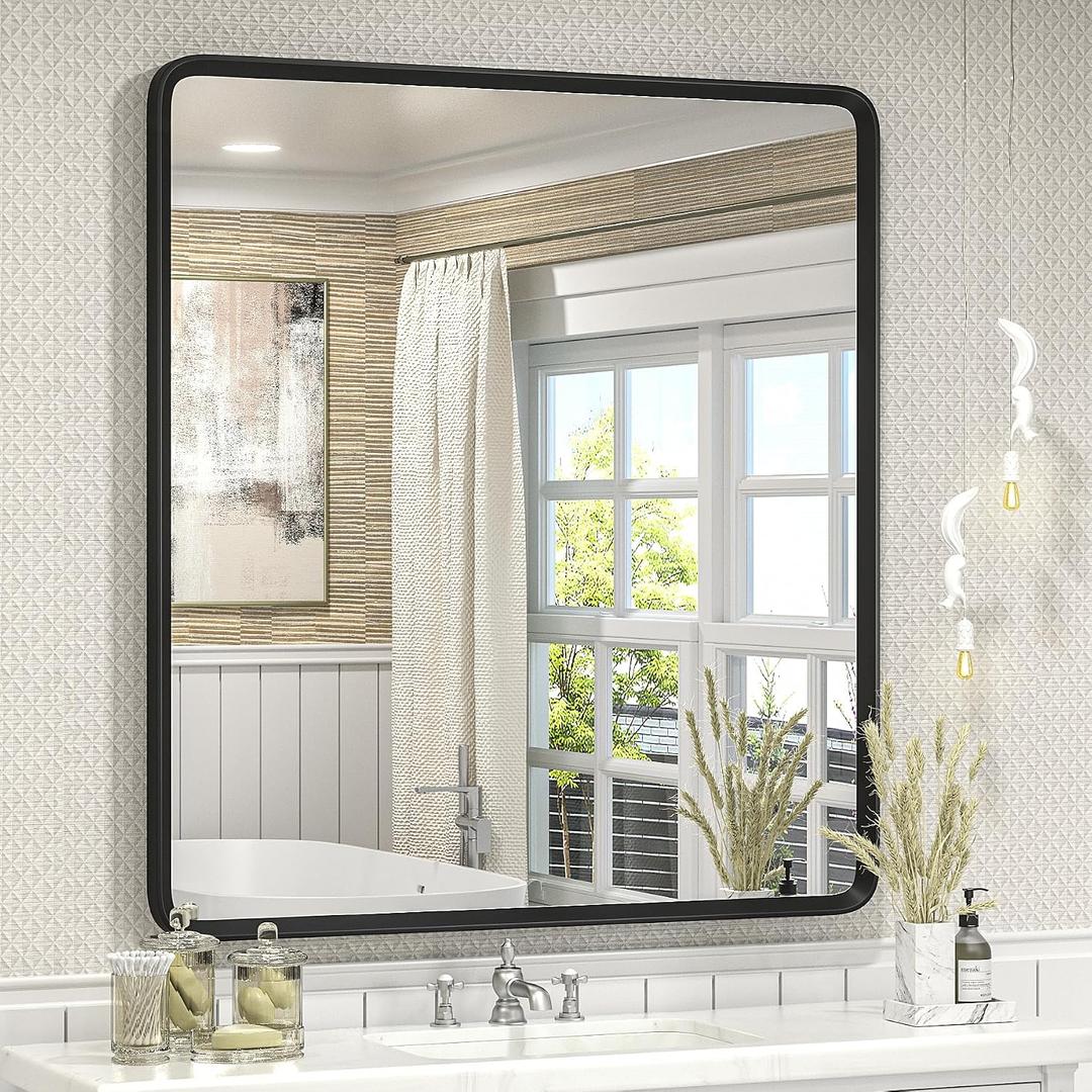 32x36 Inch Black Bathroom Mirror for Wall
Black Matte Metal Framed Vanity Mirror, Rounded Rectangle Mirror, Anti-Rust, Shatterproof (Horizontal/Vertical)