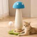 Mushroom Cat Scratching Post Cat Tree, 21.5 H Cute Cat Scratcher Tower with Durable Solid Wood Turntable Toy, Mushroom Scratch Post Cat Sisal Scratcher with Catnip for Indoor Adult Cats-Blue