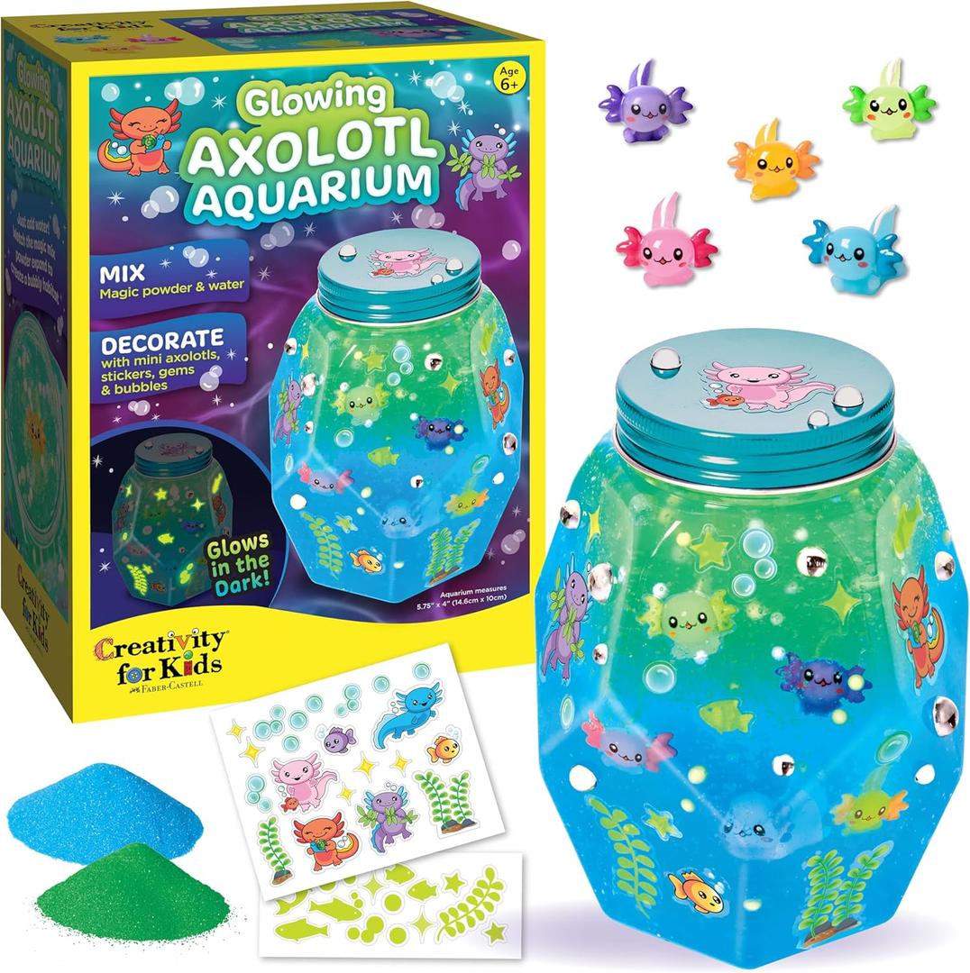 Creativity for Kids Glowing Axolotl Aquarium - Axolotl Crafts and Toys for Girls and Boys, STEM Science Kits for Kids Ages 6-8+, Craft Kits and Axolotl Gifts for Girls and Boys
