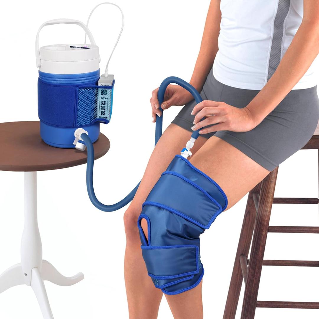 Cold Therapy Ice Machine System with Large Knee Pad for Post-Surgery Care, Knee Surgery, Swelling, Sprains, Inflammation, Rehab and Sports Injuries, Cryotherapy Freeze Kit Knee Compression Pad